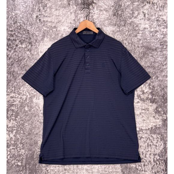 G/FORE Polo Shirt Large Mens Midnight Blue Striped Performance Golf - Picture 1 of 7
